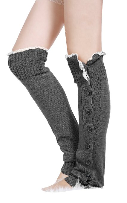 PAKULA Women Lace Trim Legging Socks Crochet Knitted Boot Cover Leg Warmers Stocking