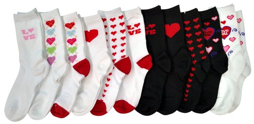 12 Pairs Of Sockbin Heart Print Valentine Crew Socks # VN61