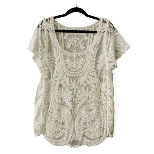 ABC(TM) Womens Floral Semi Sheer Shirt Sleeve T-Shirt Lace Crochet Top Blouse