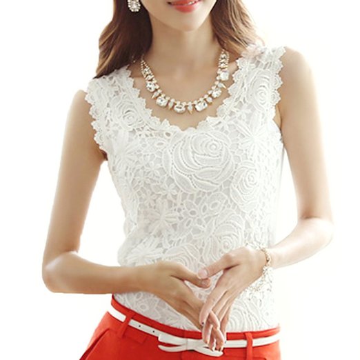 Amoin Women Lace Floral Crochet Knit Vest Tank Top Shirt