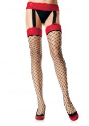 Black And Red Fence Net Garter Stockings