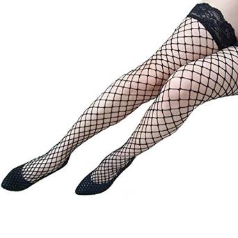 Broadfashion Womens Sexy Lace Top Fishnet Thigh High Stockings