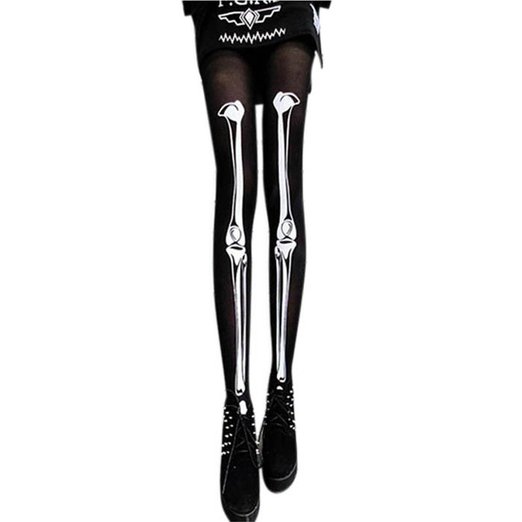 Changeshopping 20D Skeleton White Bone Tattoo Black Socks Pantyhose Stocking Tights