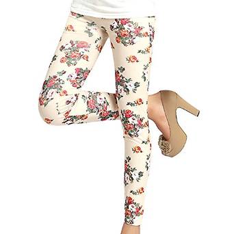 Dawdyfu Womens Fashion Floral Printed Footless Tights Skinny Leggings Pants