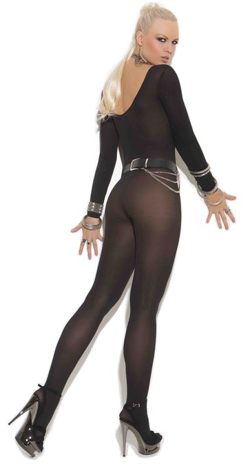 Elegant Moments Women's Opaque Long Sleeve Bodystocking with Open Crotch