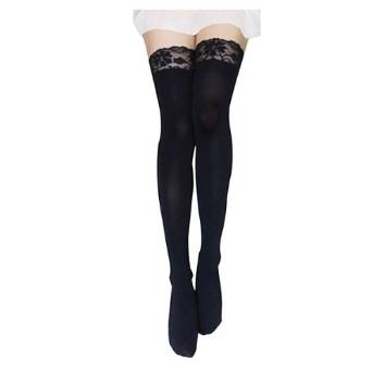 FUNOC Women's Lace Top Opaque Thigh High Stockings