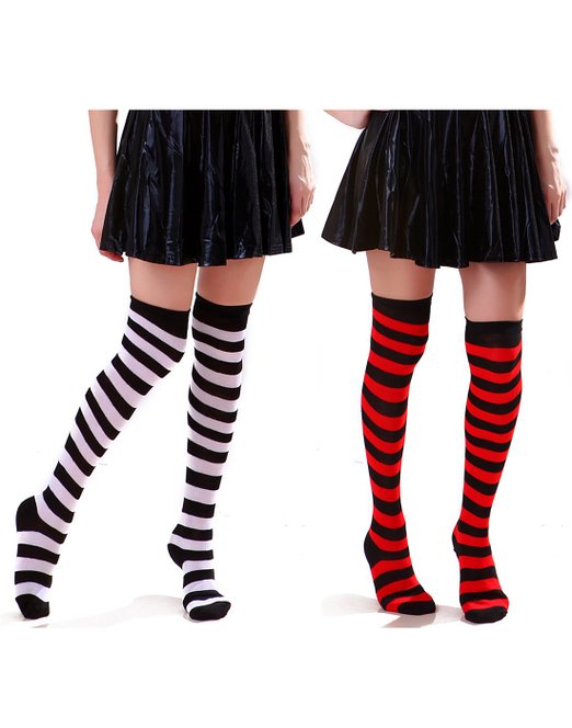 HDE Women's 2 Pack Opaque Two Tone Horizontal Striped Thigh High Stocking Socks