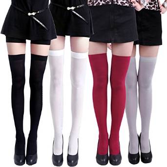 HDE Women's 4-Pack of Solid Color Opaque Sexy Thigh High Stockings Socks