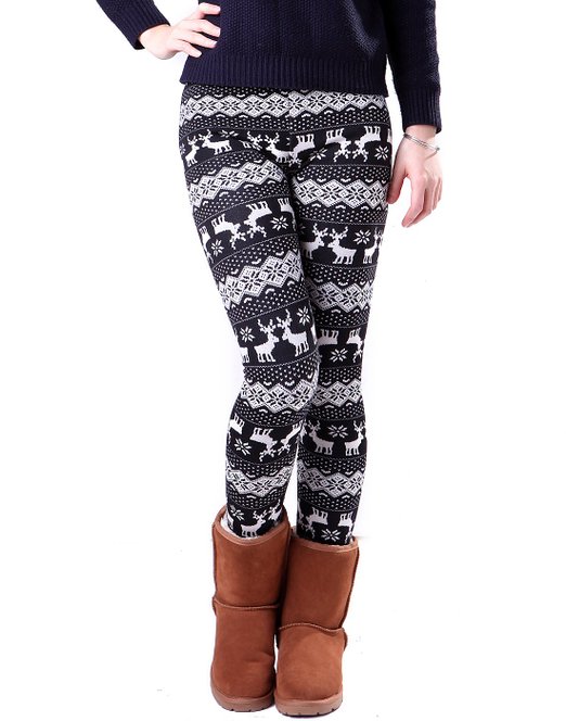 HDE Women's Funky Snowflake/Reindeer Nordic Pattern Fleece Lined Winter Leggings