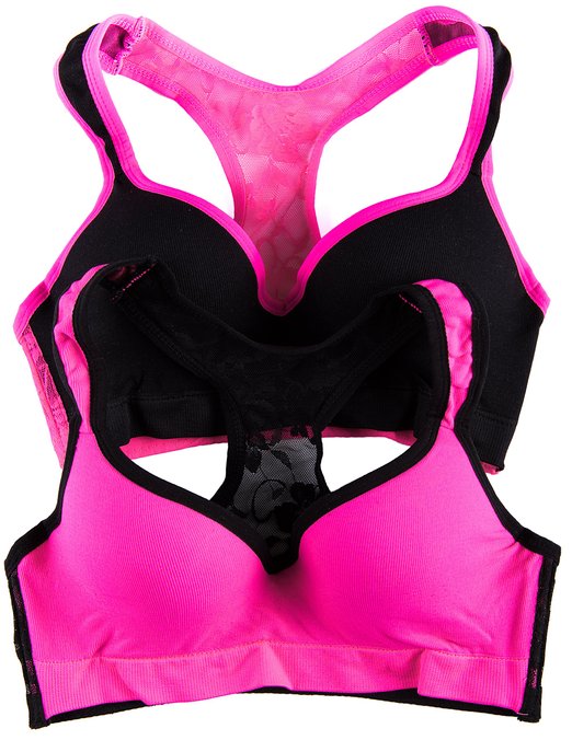 Junior's 2 Pack Pushup Sports Bra with Lace Racerback