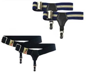 Nava 2 Pairs Black & Navy Stripe Sexy Unisex Sock Garters Suspender Men & Women Accessory Set