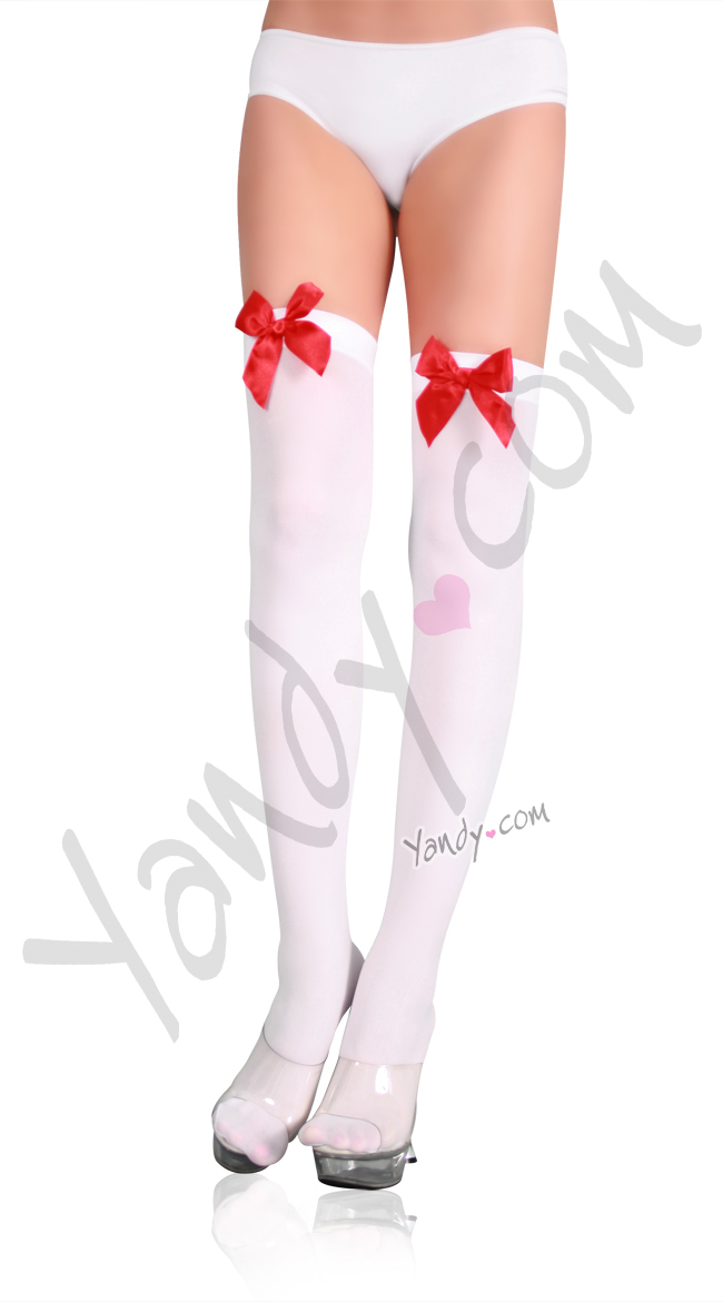 Opaque Thigh Highs with Satin Bow 