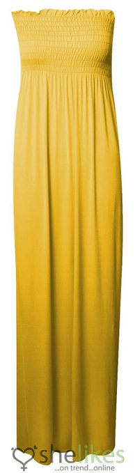 OutofGas Clothing Women's Sheering Gather Bandeau Long Summer Strapless Dress
