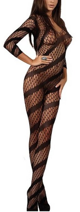 Sexy Stripe Fishnet Open Crotch All Cover Body Stocking