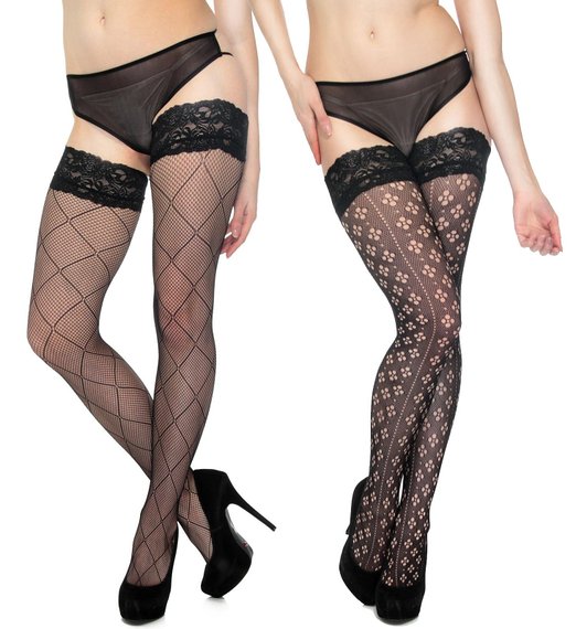 Simplicity Pack of 2 Women's Fishnet Stockings with Stay Up Top