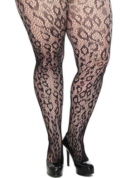 Simplicity Queen Size Fashion Fishnet Tights with Cheetah Print