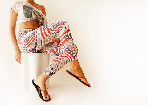 USA flag printed newspaper Leggings