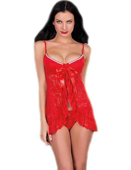 Red Fly Away Ruffle Babydoll w/ G-string - 2 Pc. Lingerie Set